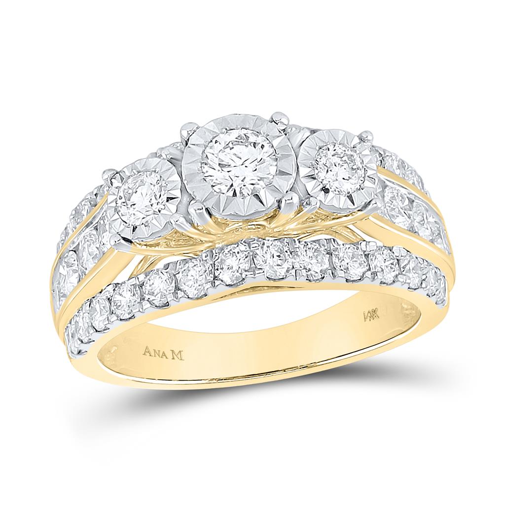 14k Yellow Gold Round Diamond Bridal Wedding Ring Set 2 Cttw (Certified)