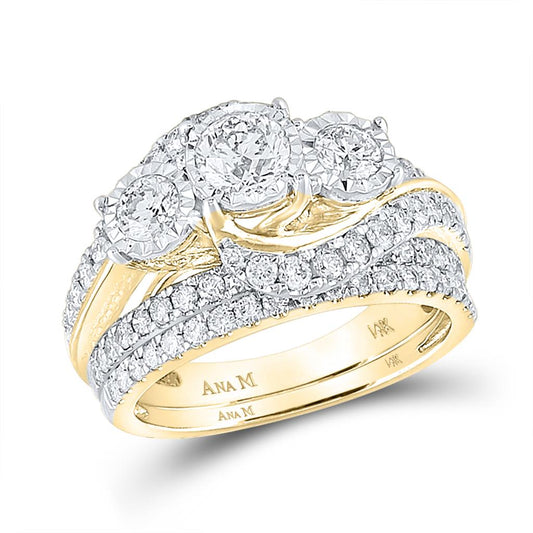 14k Yellow Gold Round Diamond Bridal Wedding Ring Set 2 Ctw (Certified)