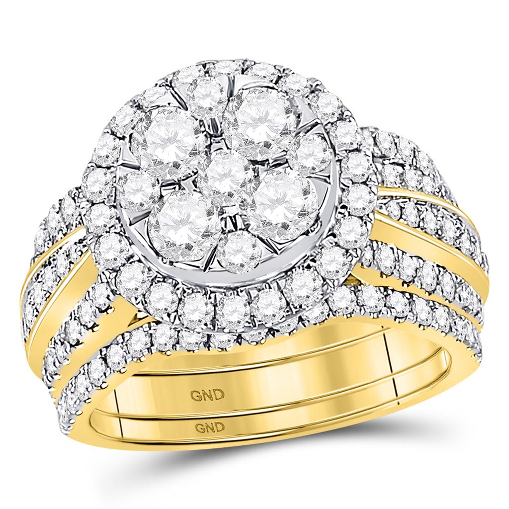 14k Yellow Gold Round Diamond 3-Piece Bridal Wedding Ring Set 2-1/2 Cttw