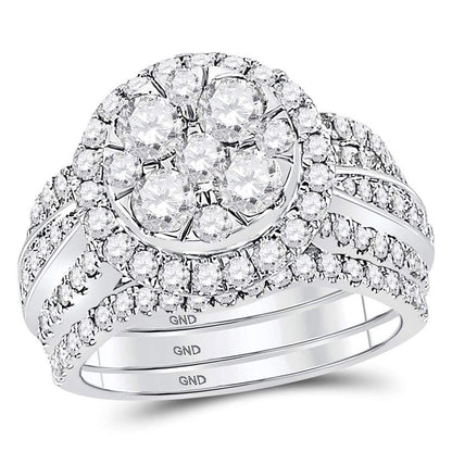14k White Gold Round Diamond 3-Piece Bridal Wedding Ring Set 2-1/2 Cttw