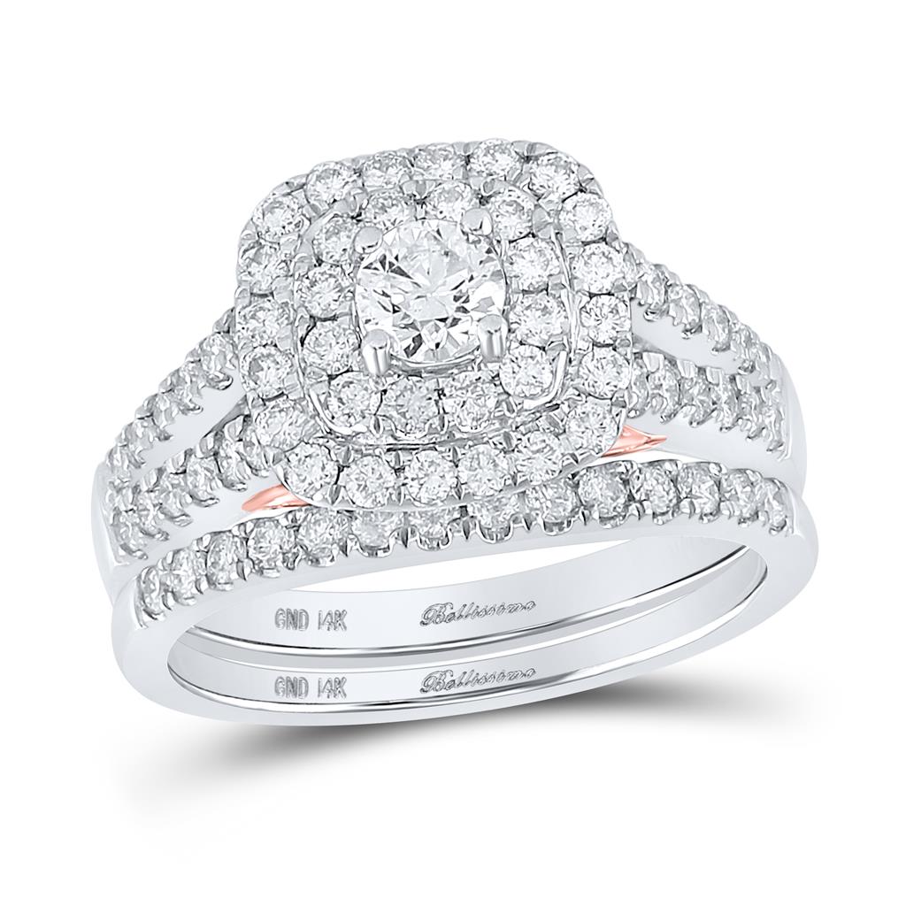 14k White Gold Round Diamond Bridal Wedding Ring Set 1-1/4 Cttw