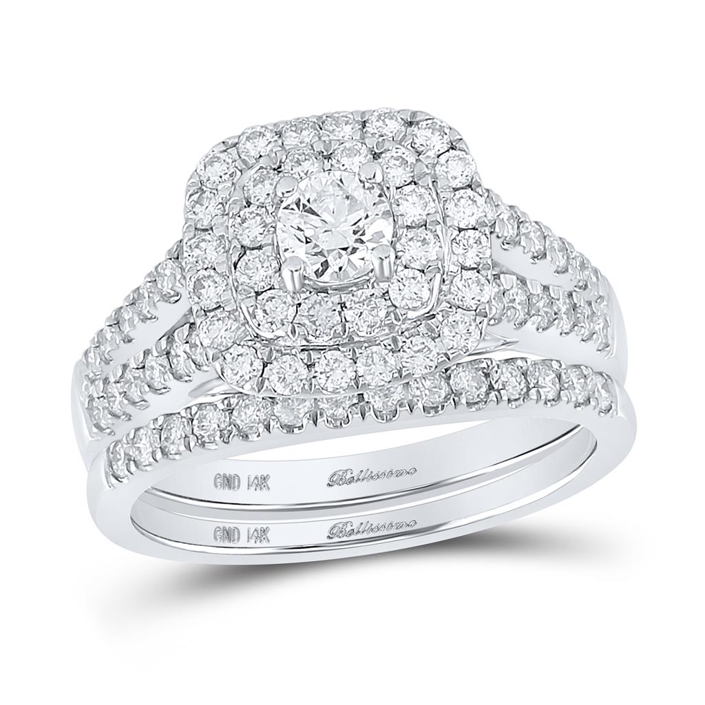 14k White Gold Blue Sapphire Halo Bridal Engagement Ring 1-1/4 Cttw