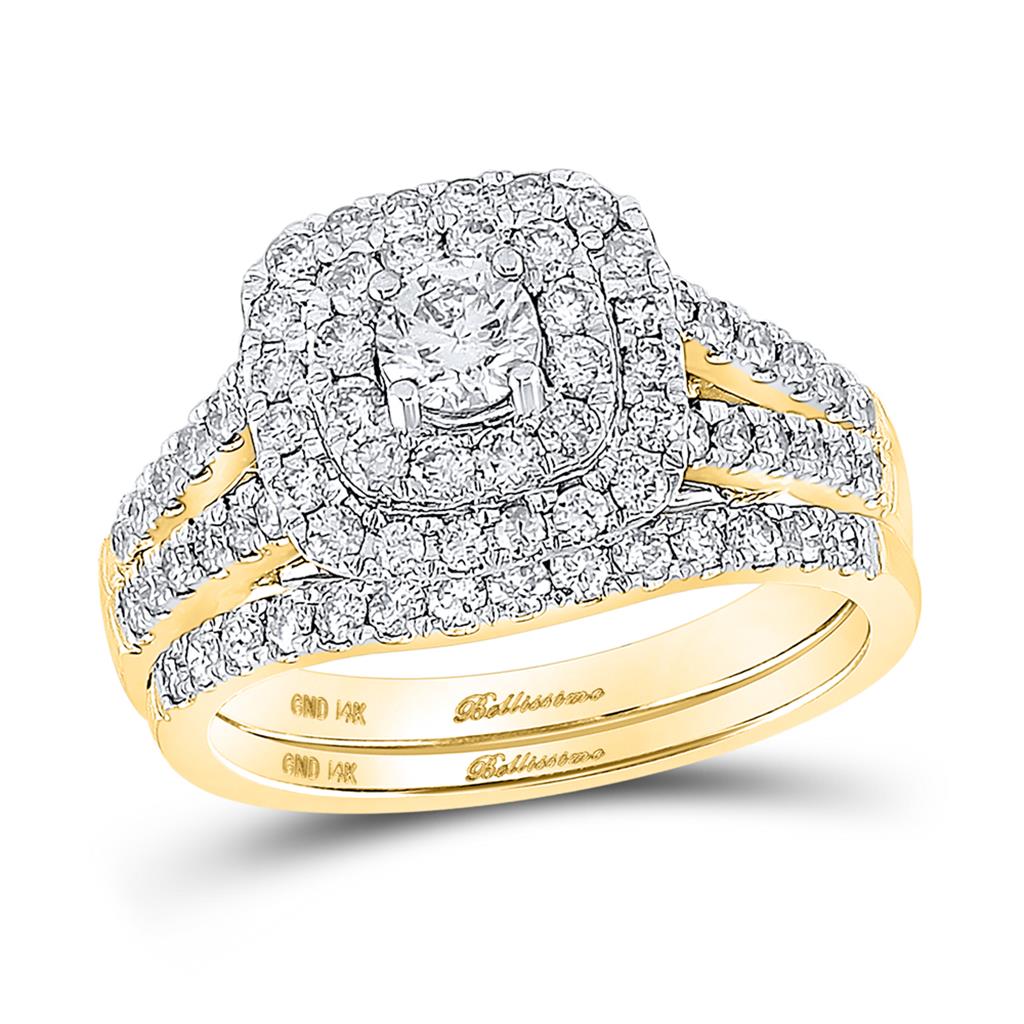 14k Yellow Gold Round Diamond Bridal Wedding Ring Set 1-1/4 Cttw (Certified)