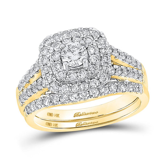 14k Yellow Gold Round Diamond Bridal Wedding Ring Set 1-1/4 Cttw (Certified)