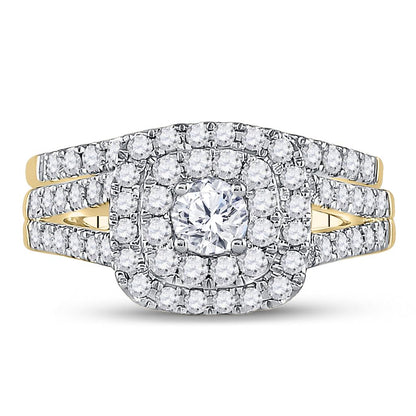 14k Yellow Gold Round Diamond Bridal Wedding Ring Set 1-1/4 Cttw (Certified)