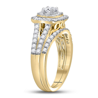 14k Yellow Gold Round Diamond Bridal Wedding Ring Set 1-1/4 Cttw (Certified)