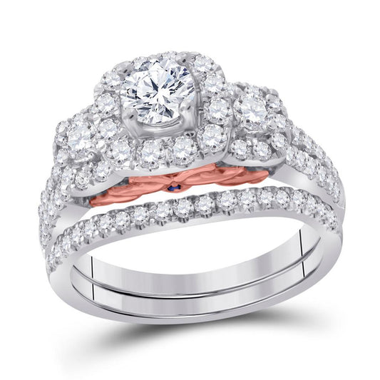 14k White Gold Round Diamond Bridal Wedding Ring Set 1-1/2 Cttw