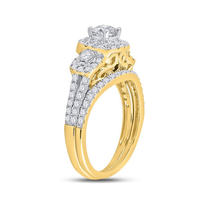 14k Yellow Gold Round Diamond 3-stone Bridal Engagement Ring 1-1/2 Cttw (Certified)