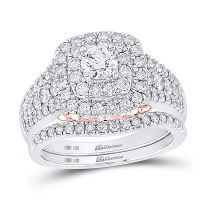 14k Two-tone Gold Round Diamond Bridal Wedding Ring Set 1-1/2 Cttw (Certified)