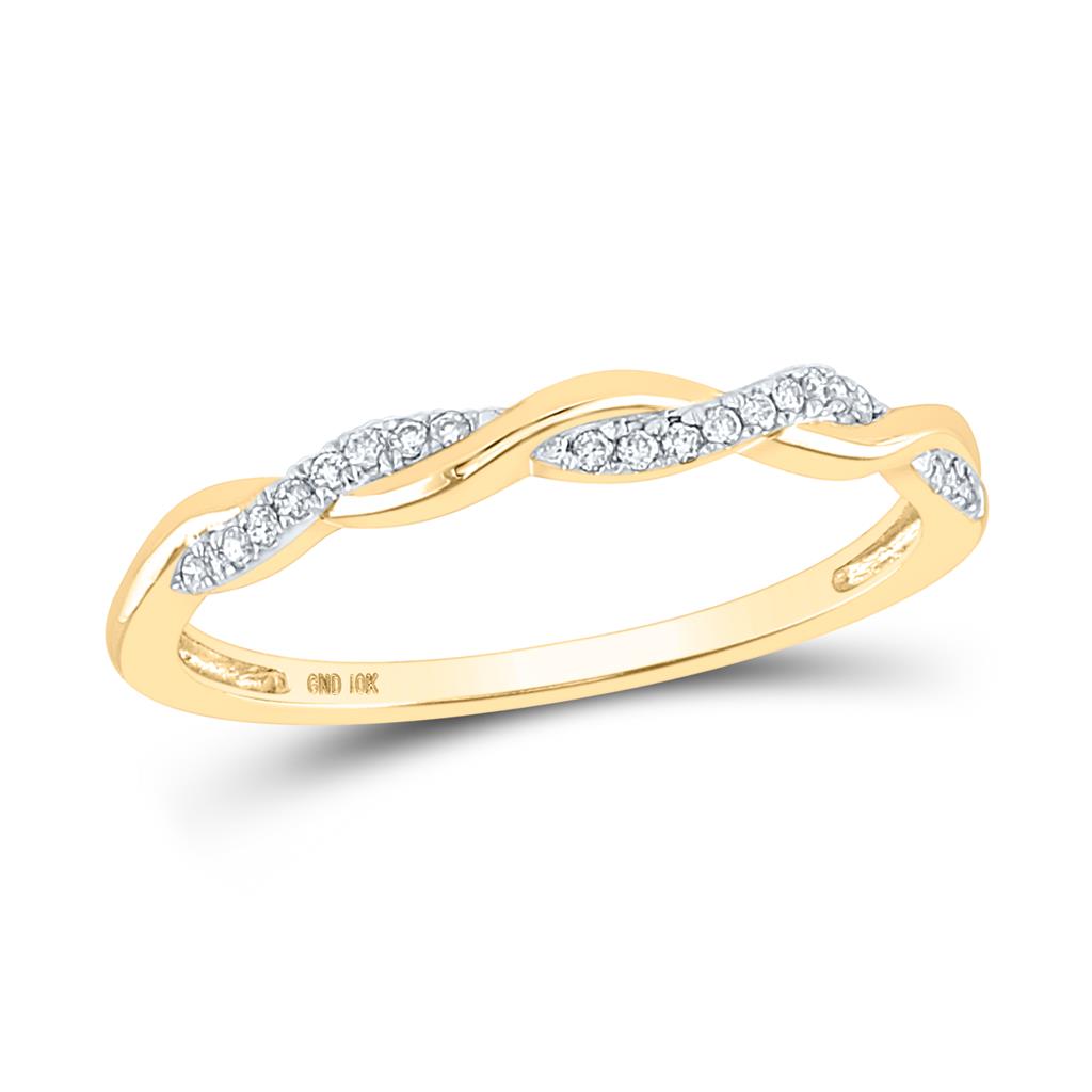 14k Yellow Gold Round Diamond Twist Stackable Band Ring 1/12 Cttw