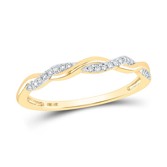 14k Yellow Gold Round Diamond Twist Stackable Band Ring 1/12 Cttw Size 6