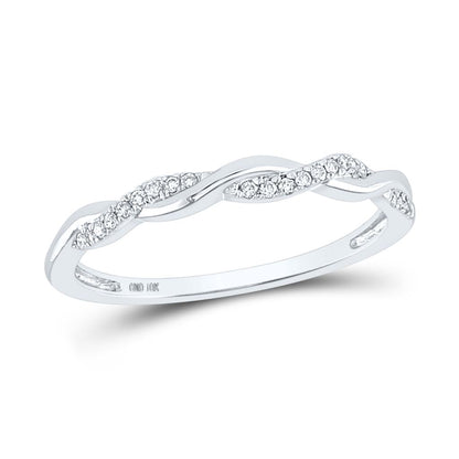 14k White Gold Round Diamond Twist Stackable Band Ring 1/12 Cttw Size 5