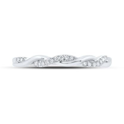 14k White Gold Round Diamond Twist Stackable Band Ring 1/12 Cttw Size 5