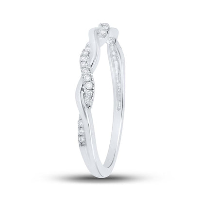 14k White Gold Round Diamond Twist Stackable Band Ring 1/12 Cttw Size 5
