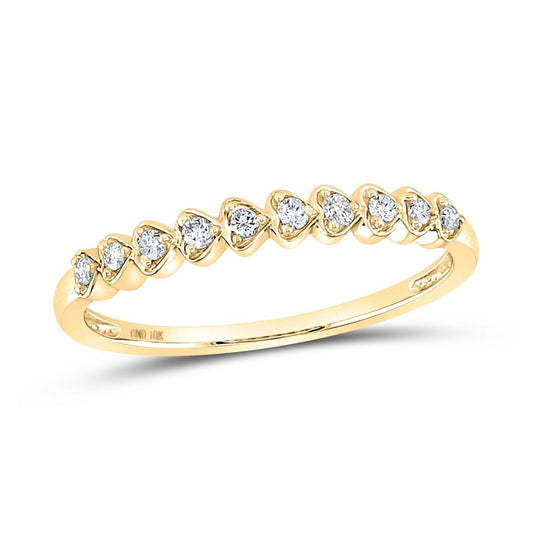 14kt Yellow Gold Round Diamond Heart Stackable Band Ring 1/10 Cttw