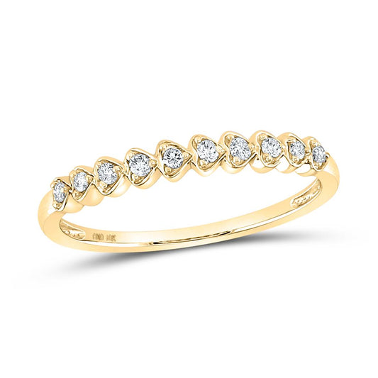 10kt Yellow Gold Round Diamond Heart Stackable Band Ring 1/10 Cttw