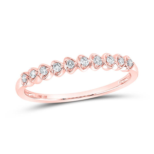 14kt Rose Gold Round Diamond Heart Stackable Band Ring 1/10 Cttw