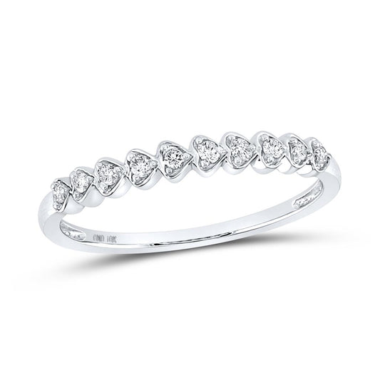 14kt White Gold Round Diamond Heart Stackable Band Ring 1/10 Cttw