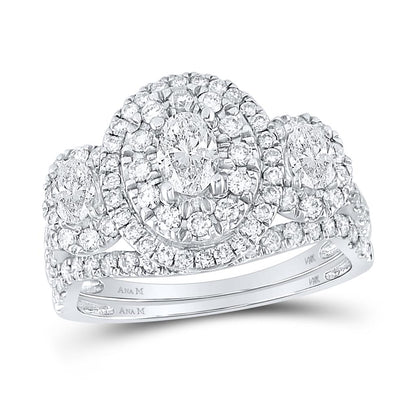 14k White Gold Oval Diamond Bridal Wedding Ring Set 1-1/2 Cttw (Certified)