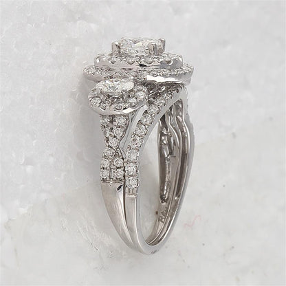 14k White Gold Oval Diamond Bridal Wedding Ring Set 1-1/2 Cttw (Certified)