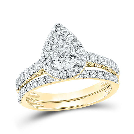 1.50 Ct. Pear Shaped Diamond Bridal Engagement Ring Set in 14K Yellow Gold