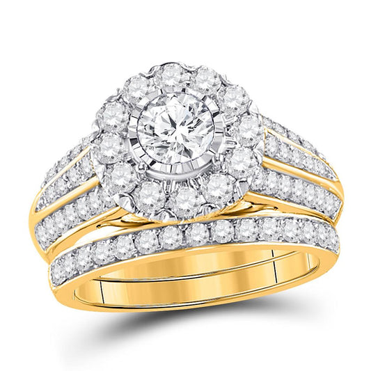 14k Yellow Gold Round Diamond Bridal Wedding Ring Set 2 Cttw (Certified)