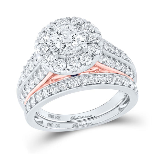 14k Two-tone Gold Round Diamond Bridal Wedding Ring Set 2 Cttw (Certified)