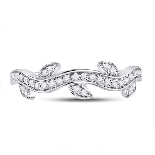 14k White Gold Round Diamond Vine Floral Stackable Band Ring 1/6 Cttw