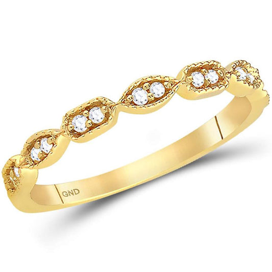 14k Yellow Gold Round Diamond Geometric Stackable Band Ring 1/10 Ctw