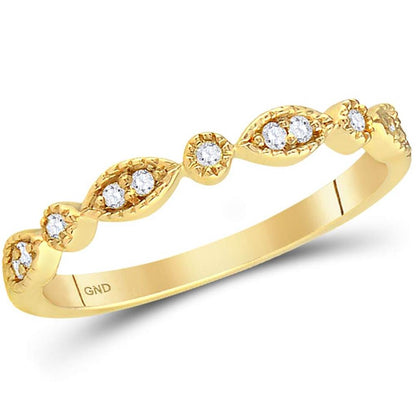 14k Yellow Gold Round Diamond Classic Stackable Band Ring 1/10 Cttw