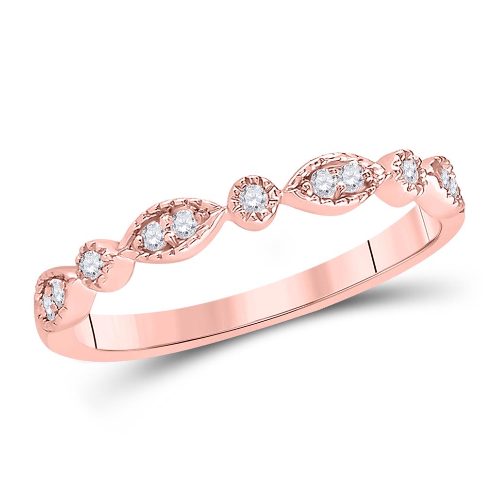 14k Rose Gold Round Diamond Classic Stackable Band Ring 1/10 Cttw