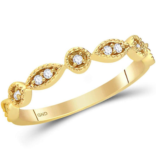 14k Yellow Gold Round Diamond Classic Stackable Band Ring 1/10 Cttw