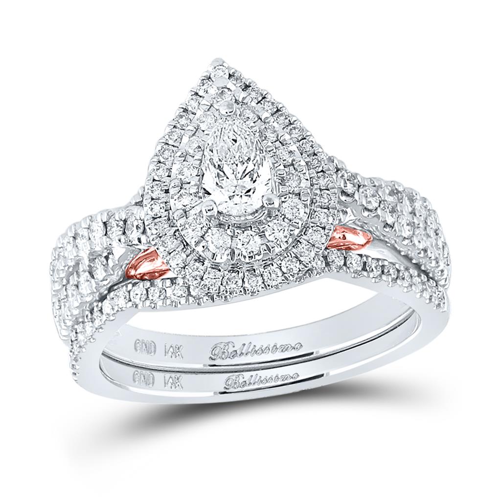 14k White Gold Pear Diamond Bridal Wedding Ring Set 1 Cttw (Certified)