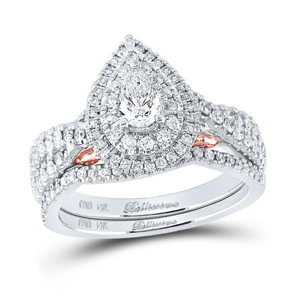 14k White Gold Pear Diamond Bridal Wedding Ring Set 1 Cttw (Certified)