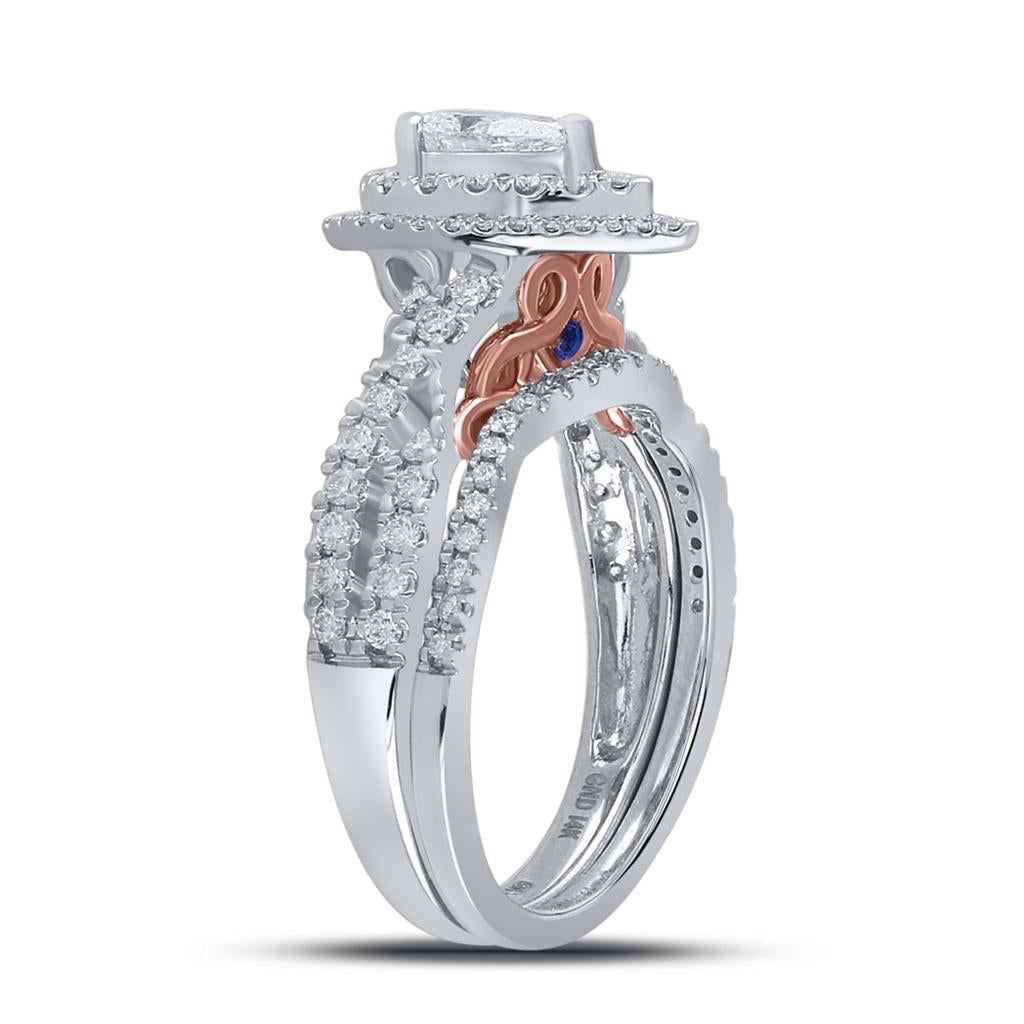14k White Gold Pear Diamond Bridal Wedding Ring Set 1 Cttw (Certified)