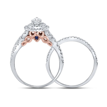 14k White Gold Pear Diamond Bridal Wedding Ring Set 1 Cttw (Certified)