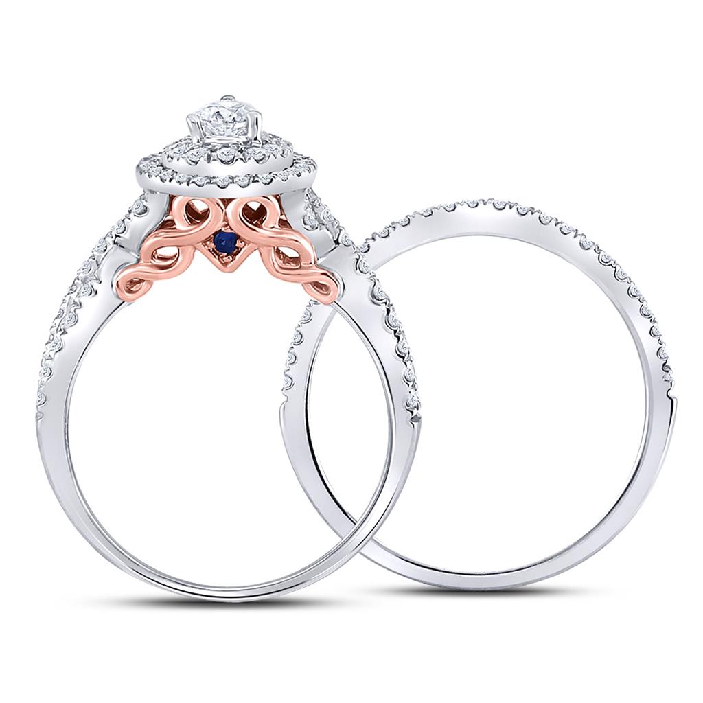 14k White Gold Pear Diamond Bridal Wedding Ring Set 1 Cttw (Certified)
