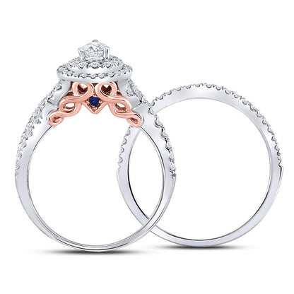 14k White Gold Pear Diamond Bridal Wedding Ring Set 1 Cttw (Certified)