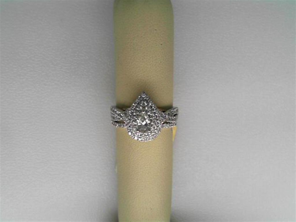 14k White Gold Pear Diamond Bridal Wedding Ring Set 1 Cttw (Certified)