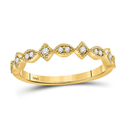 14k Yellow Gold Round Diamond Geometric Stackable Band Ring 1/10 Ctw