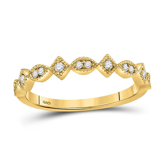 14k Yellow Gold Round Diamond Geometric Stackable Band Ring 1/10 Ctw