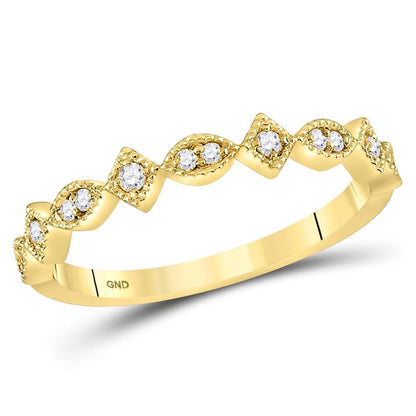 14k Yellow Gold Round Diamond Geometric Stackable Band Ring 1/10 Ctw