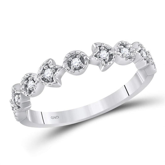 14k White Gold Round Diamond Floral Stackable Band Ring 1/10 Cttw