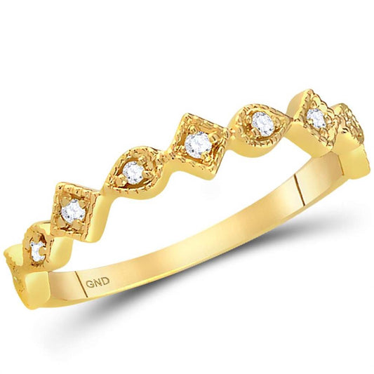 14k Yellow Gold Round Diamond Geometric Stackable Band Ring 1/10 Ctw