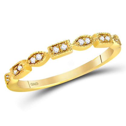 14k Yellow Gold Round Diamond Geometric Stackable Band Ring 1/10 Ctw