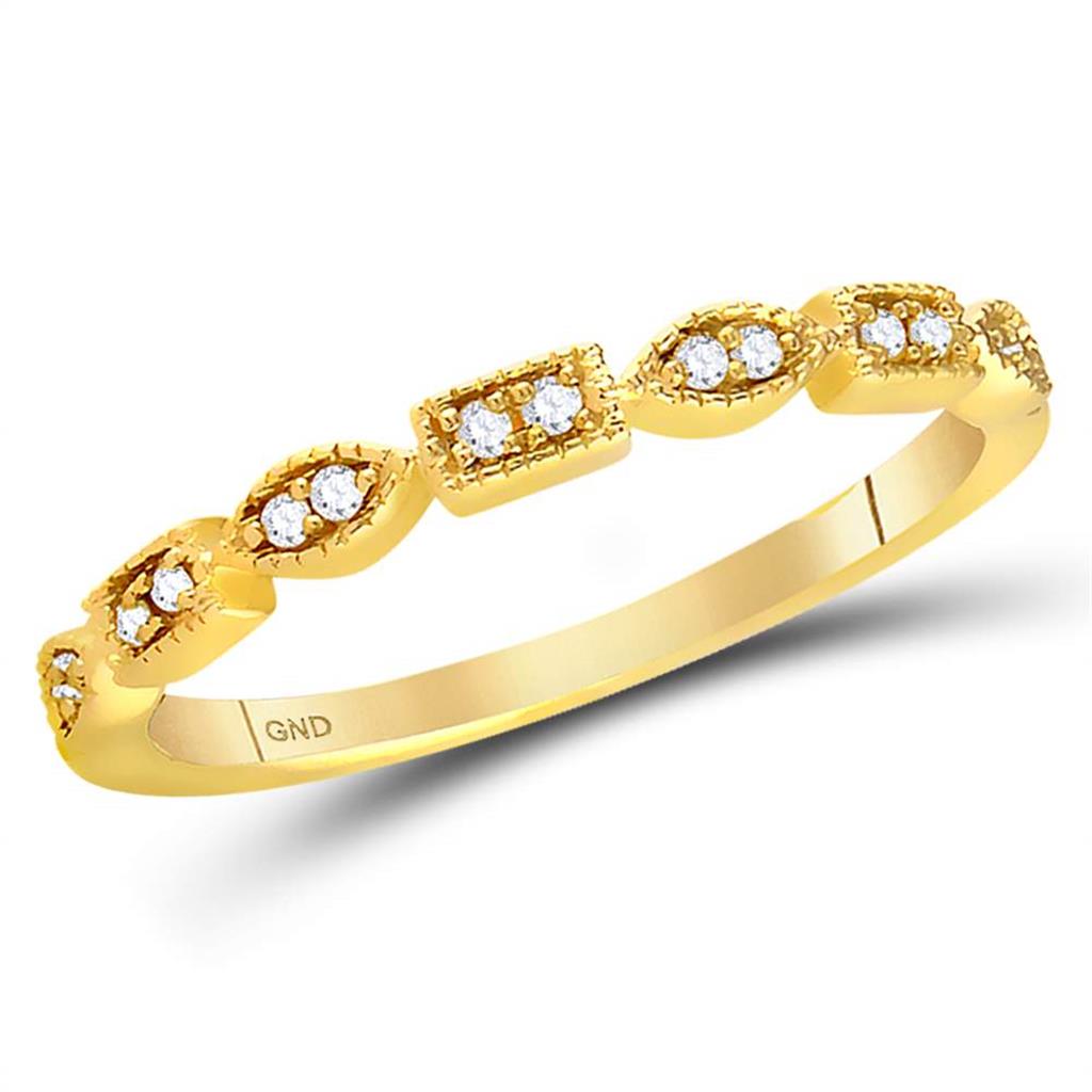 14k Yellow Gold Round Diamond Geometric Stackable Band Ring 1/10 Ctw