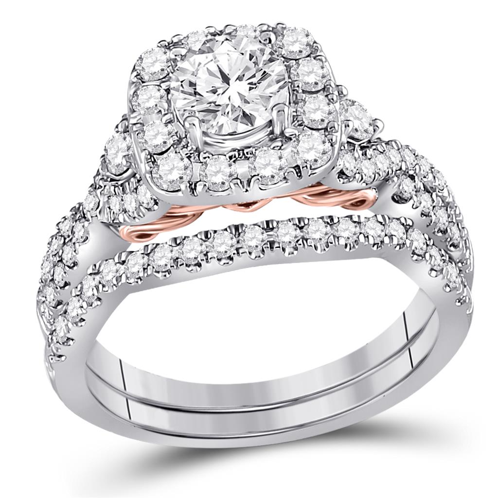 14k Two-tone Gold Round Diamond Bridal Wedding Ring Set 1-3/4 Cttw (Certified)