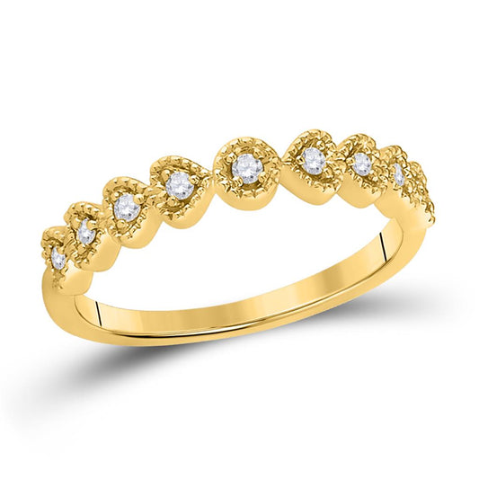14kt Yellow Gold Round Diamond Heart Stackable Band Ring 1/10 Cttw