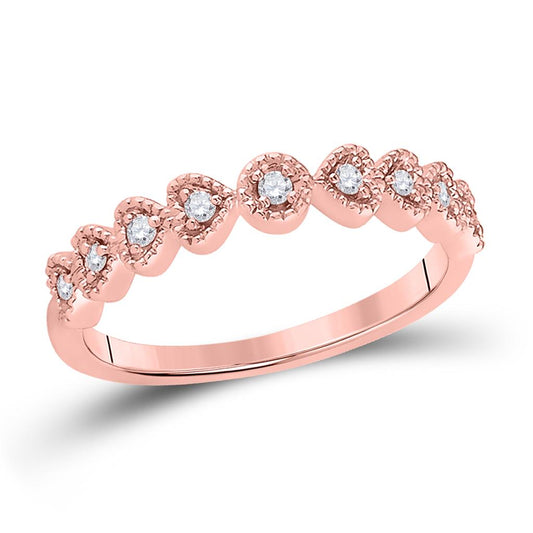 14kt Rose Gold Womens Round Diamond Heart Stackable Band Ring 1/10 Cttw