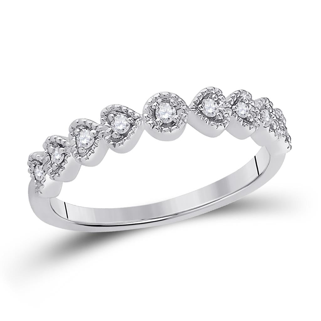 14kt White Gold Round Diamond Heart Stackable Band Ring 1/10 Cttw
